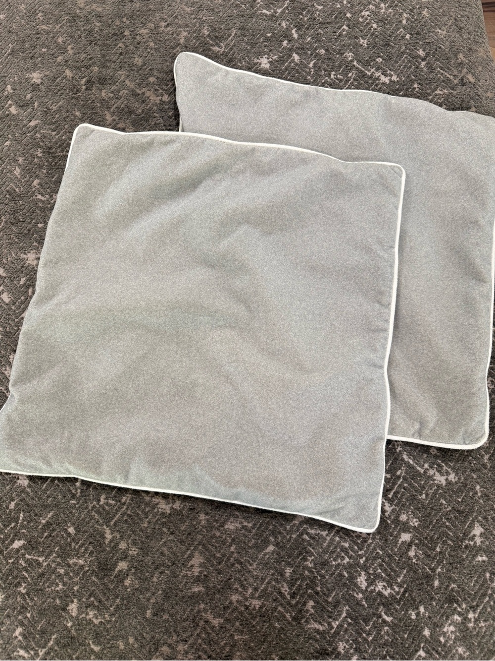 Ethan Allen Gray 21” Pillow Covers White Piping Set of 2